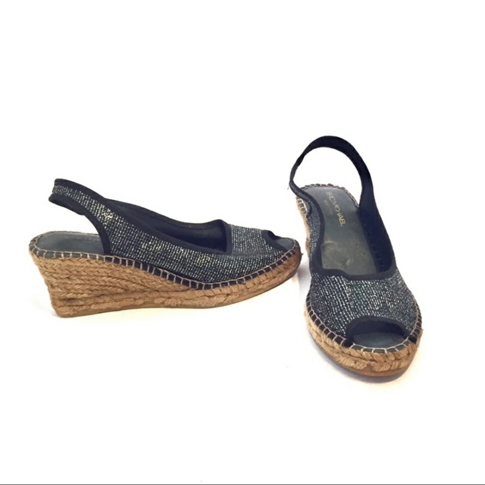 Eric Michael black and silver peep toe espadrille
